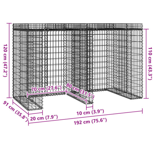 vidaXL Gabionvegg for søppelkasse 192x91x120 cm galvanisert jern vidaXL Gabionvegg for søppelkasse 192x91x120 cm galvanisert jern