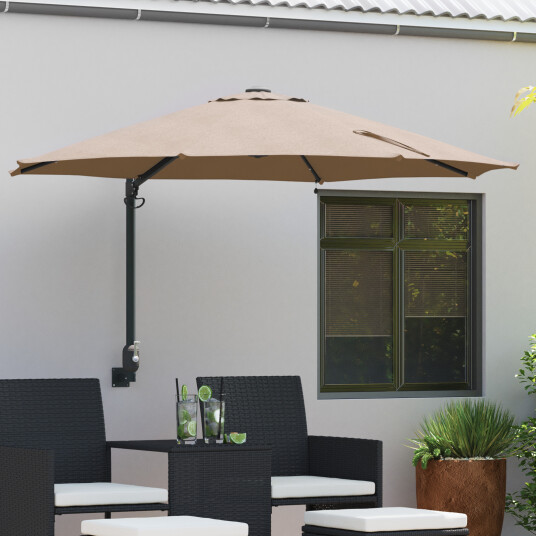Veggmontert Hageparasol med LED lamper Taupe 248 cm