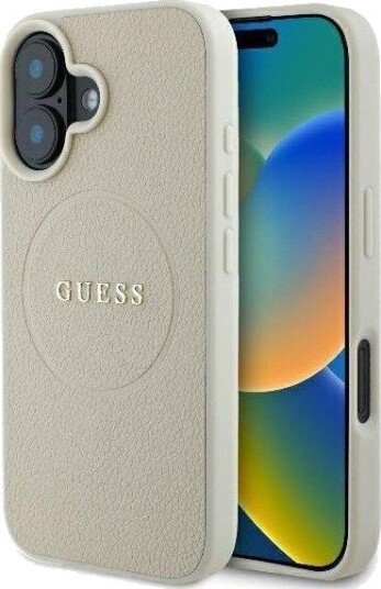 GUESS Grained Ring MagSafe case for iPhone 16 - beige