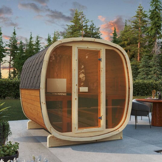 Skånska Byggvaror Badstutønne Trysil 230 Utendørs Badstue med Glassfront Skånska Byggvaror Badstutønne Trysil 230 Utendørs Badstue med Glassfront