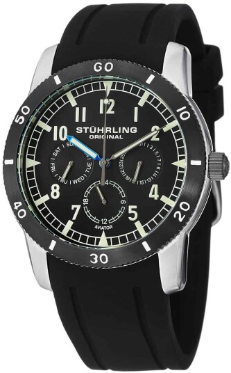 Stührling Original Herreklokke 818.B.02 Aviator Sort/Gummi Ø42 mm Stührling Original Herreklokke 818.B.02 Aviator Sort/Gummi Ø42 mm