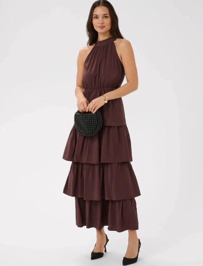 Kaffe Karosie Halterneck Dress Brown 42