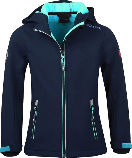 TrollKids Girls Trollfjord Jacket   NAVY/MINT   128