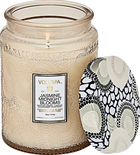 Voluspa Jasmine Midnight Blooms Large Embossed Jar Candle 100H