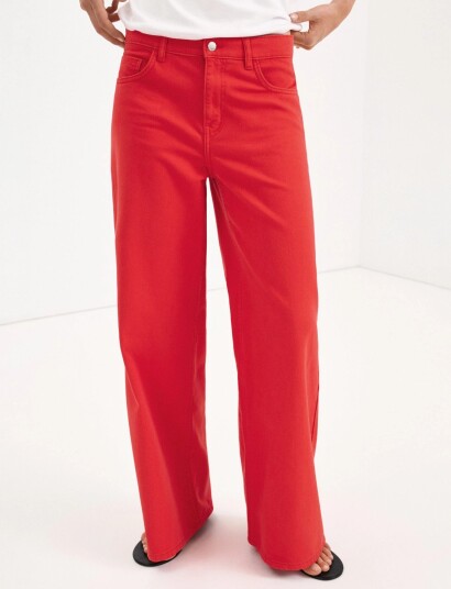 Mango Low Rise Wideleg Jeans Red 44