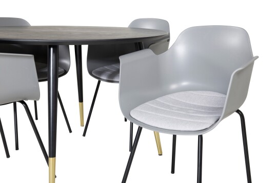 Venture Home Dipp Matgruppe 115 cm Rund med 4 Comfort stoler Sort/Guld