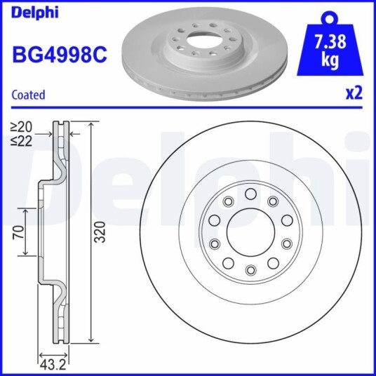 Bremseskive DELPHI BG4998C Bremseskive DELPHI BG4998C
