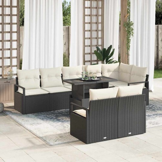 vidaXL Hagesofa Set 9 stk. 8-Antall seter Svart og krem polyrotting