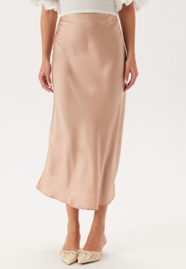 BUBBLEROOM Satin Midi Skirt Light beige XS