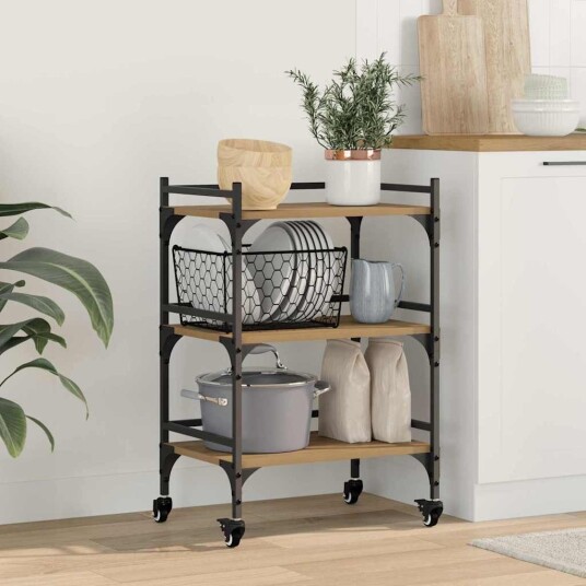 vidaXL Kjøkkenvogn Artisan Eik 50 x 35 x 75.5 cm Konstruert tre vidaXL Kjøkkenvogn Artisan Eik 50 x 35 x 75.5 cm Konstruert tre