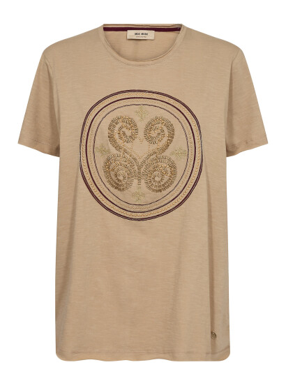 MOS MOSH Mmzano O-Ss Embroidery Tee - Beige - S