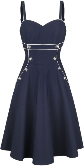 Voodoo Vixen Rockabilly Middellang kjole Claudia Nautical Flared Dress S til XXL Damer marineblå