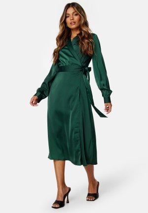 BUBBLEROOM Terilee Satin Wrap Dress Dark green 36 BUBBLEROOM Terilee Satin Wrap Dress Dark green 36