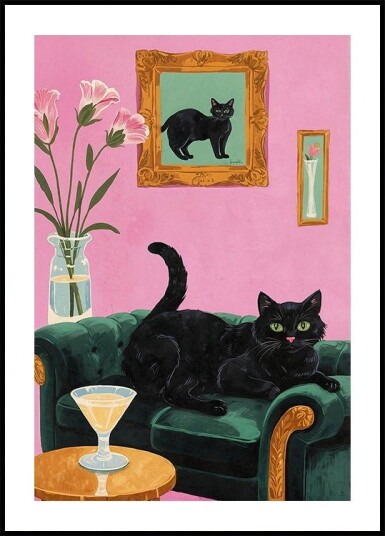 Cat On The Sofa With Martini Plakat Plakat / 40x50cm Cat On The Sofa With Martini Plakat Plakat / 40x50cm