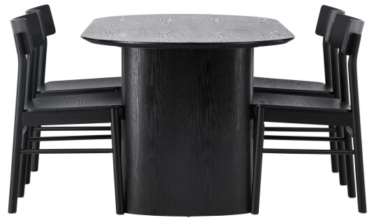 Venture Design Isolde & Montros spisegruppe Svart/svart 4 stoler & bord 180 x 90 cm