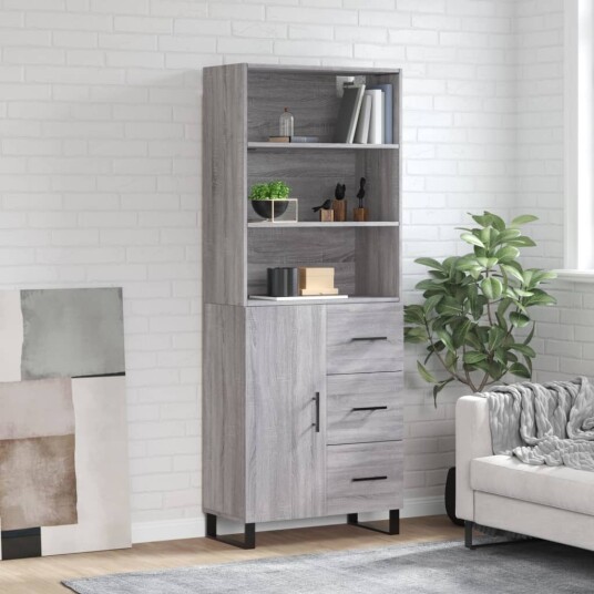 Highboard grå sonoma 69,5x34x180 cm konstruert tre Highboard grå sonoma 69,5x34x180 cm konstruert tre