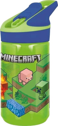 Minecraft Vannflaske med sugerør grønn og blå 620 ml Minecraft Vannflaske med sugerør grønn og blå 620 ml