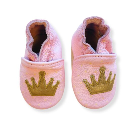 Rose et Chocolat   Tøfler i Skinn Princess Crown Gold Pink   3 4 år