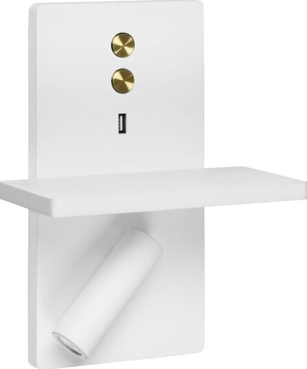 Elamp Vegglampe Med Hylle Og USB utgang Hvit/Gull