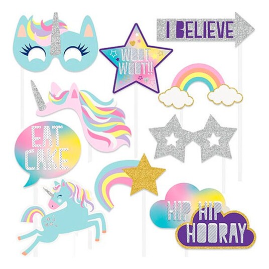 Unique Party Foto Prop Unicorn - 10-pakning