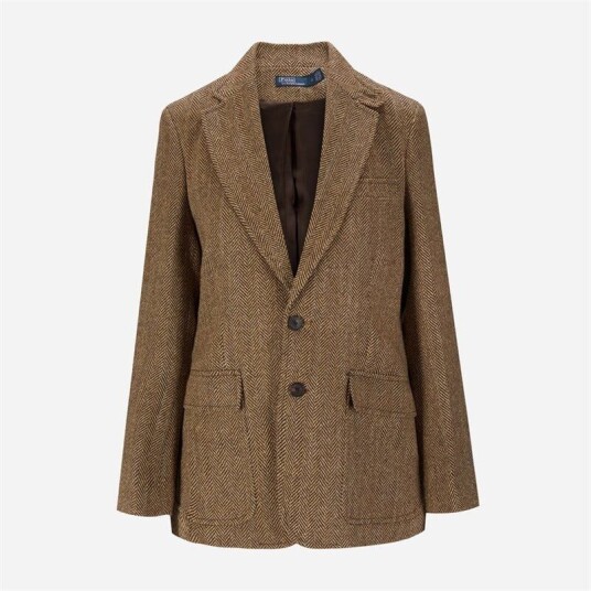 Ralph Lauren Herringbone Linen Blend Blazer Brown/cream Herringbone