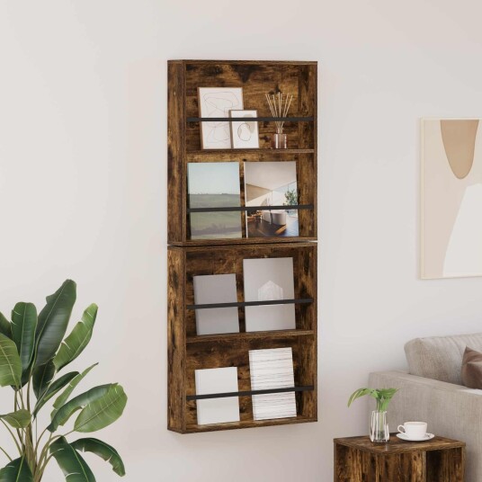 vidaXL Magasinreol 2 pcs Røkt eik 60 x 12 x 70 cm Konstruert tre