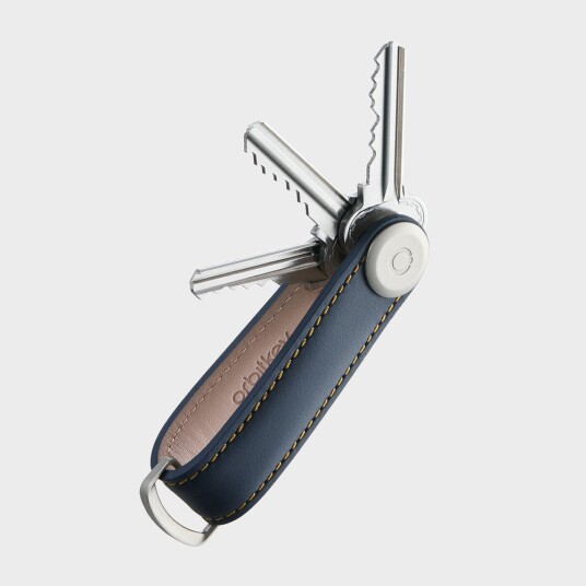 Orbitkey Leather Key Organiser Navy/Tan