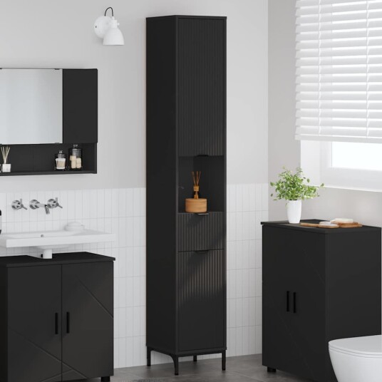 vidaXL Baderomsskap Svart 31,5 x 33 x 190 cm Konstruert tre, Metall