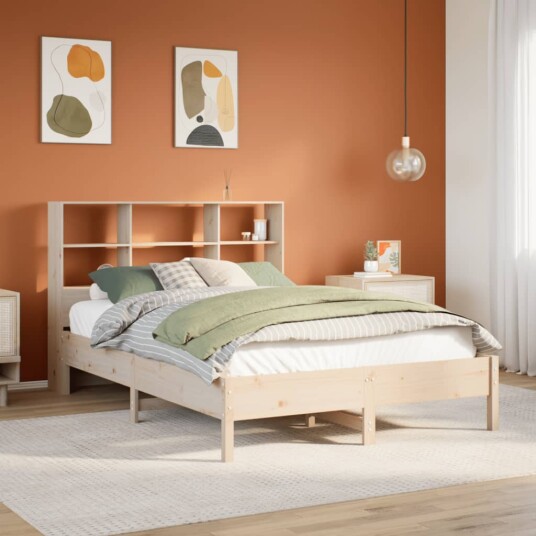 Seng med bokhylle uten madrass 120x190 cm heltre furu 8721158616753