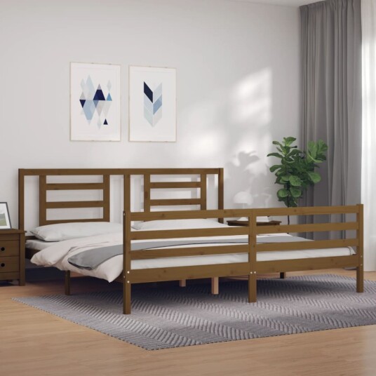 vidaXL Sengeramme med hodegavl honningbrun 200x200 cm heltre