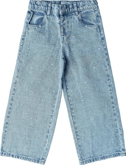 Mango Palazzo Jeans With Embroidered Hearts   OPEN BLUE   92