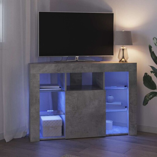 Hjørne LED TV skap Betonggrå 103 x 40 x 68 cm Konstruert tre