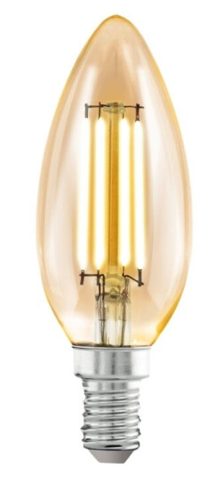 Eglo Led-Filamentlyspære Form: C35 E14 4 W Ekvivalent 26 Klasse G Varmt Hvitt Lys 2200 K Ravgul Eglo Led-Filamentlyspære Form: C35 E14 4 W Ekvivalent 26 Klasse G Varmt Hvitt Lys 2200 K Ravgul