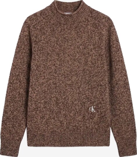 Calvin Klein Jeans Ls Lambswool Blend Mockneck Swea DARK COFFEE MOULINE S