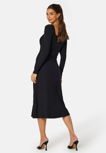 BUBBLEROOM Neija Square Neck Midi Dress Black XS