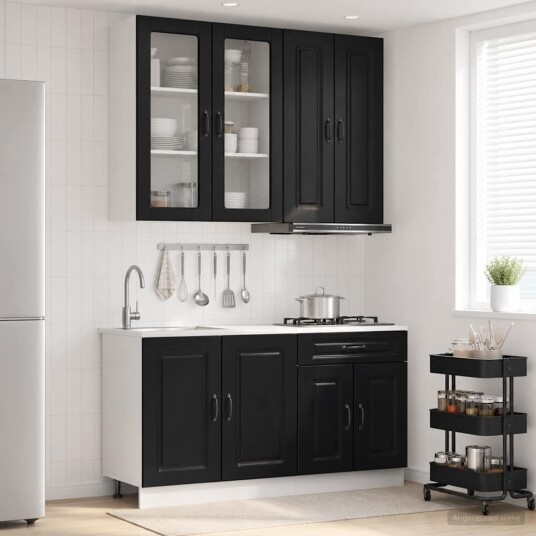 vidaXL Kjøkken enhet KALMAR 4 pcs Svart Konstruert tre vidaXL Kjøkken enhet KALMAR 4 pcs Svart Konstruert tre