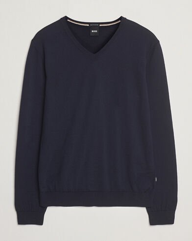 Boss BLACK Melba Wool V Neck Pullover Dark Blue
