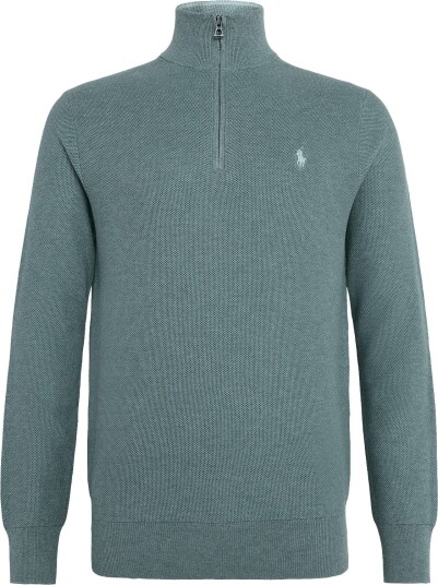 Polo Ralph Lauren Mesh Knit Cotton Quarter Zip Sweater   TURQUOISE JAY HEA   XS