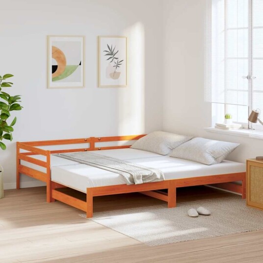Uttrekkbar dagseng voksbrun 90x200 cm heltre furu 8721102640407 Uttrekkbar dagseng voksbrun 90x200 cm heltre furu 8721102640407