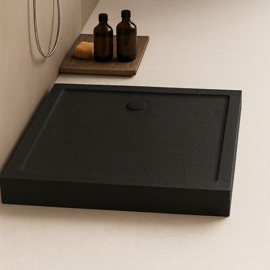 MILD STONE™ Dusjkar | Høy Rektangulær Utgave | Sort | Skifereffekt - 90x100x11,5