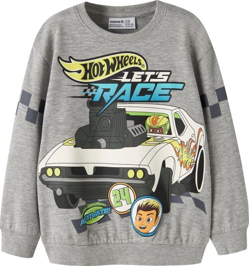 Name It Sweatshirts   NmmSloan   Hotwheels   Grey Melange   Name It   2 år (92)   Collegegenser Grå Hvit