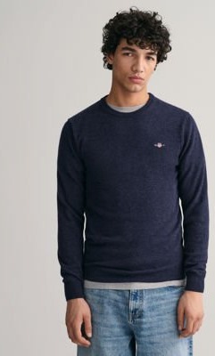 Lammeullsgenser med rund hals DARK NAVY MELANGE XXL Lammeullsgenser med rund hals DARK NAVY MELANGE XXL