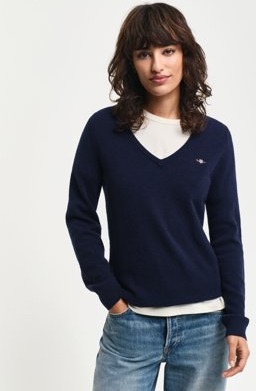 Gant Ekstra fin lammeull genser med V-hals EVENING BLUE S