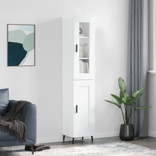 vidaXL Highboard høyglans hvit 34,5x34x180 cm konstruert tre 8720845489298
