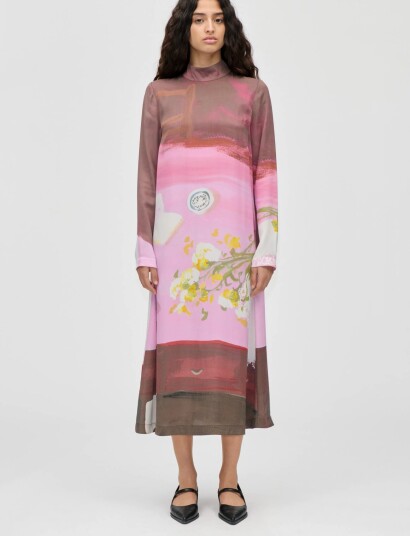 STINE GOYA Dry Viscose Long Sleeve Midi Dress   Multi/patterned   XS