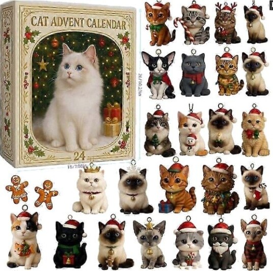 Katt Julekalender 2025 24 stk. Festlige Raser Ornamenter   Julekalender for kjæledyr med gjenbrukbare ornamenter idé for katteelskere kjæledyrforeldre og familier