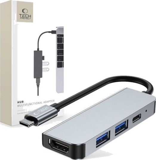 HUB Tech Protect V2 4in1 USB C USB A 3.0 USB A 2.0 USB C HDMI grå