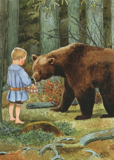 Plakat Gutt og bjørn av Elsa Beskow