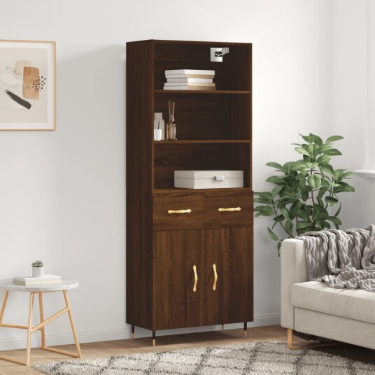 vidaXL Highboard brun eik 69,5x34x180 cm konstruert tre 8720845499266