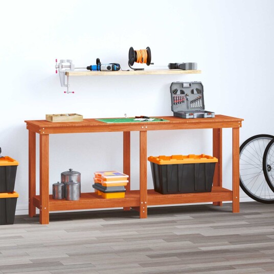 Arbeidsbenk Med Hylle Voksbrun 180x50x80cm Massiv Furu
